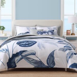 WRENSONGE Queen Comforter Set, 7 Pieces Blue Floral Comforter Set with Sheets for Queen Size Bed, Leaf Pattern Queen Bedding Set, Soft Lightweight Breathable Microfiber Bed in a Bag for All Seasons